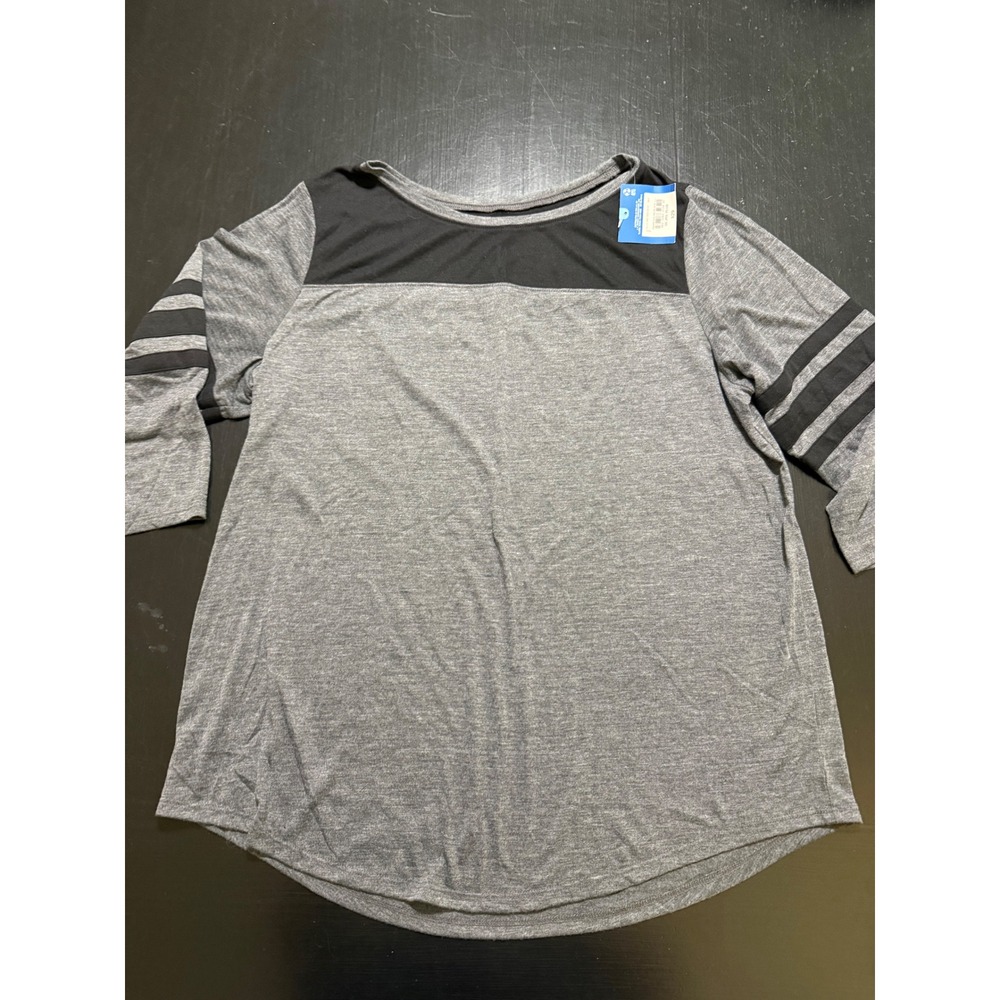 Arizona Jean Co Women Plus 0X Top Charcoal Black Striped Sleeve 3/4 Scoop Neck